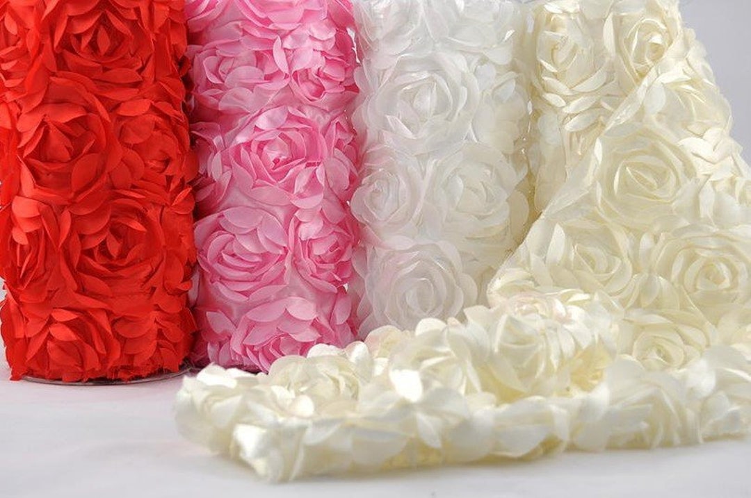 Satin Fil Coupe Fabric With Big Embossed Roses in Various Colors