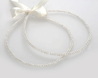 Handmade Stefana with White Pearl Buds, Wedding Crowns, Handcrafted Vintage Bridal Romantic Tiaras,  Greek Orthodox Ceremony Stefana