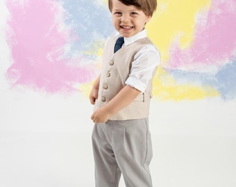 Elegant Christening Outfit for Boys, Chic Baptism Set with Vest, Shirt and Trousers