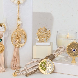 Unique Luxury Wedding Favors with Gold Plated Tree of Life, Wall Hanging Charm Favors with Silk Cords and Tassels, Greek Orthodox Wedding