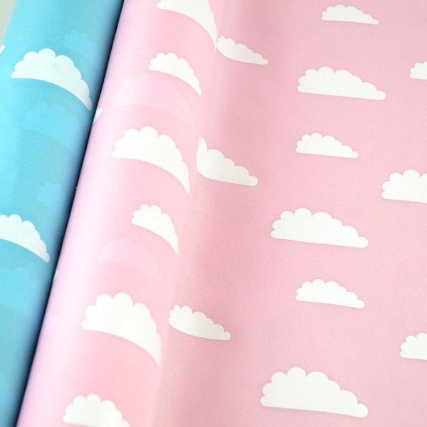 Weiße Wolken Baumwollstoff, hellblau und rosa, Polsterstoff für Kinder Babyzimmer, erfrischendes Dekorationsmaterial