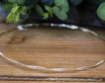 Hammered Twisted Stefana Wedding Crown Plated Silver Scandinavian Style Waved Orthodox Wreath Minimal Ancient Greek Accessories