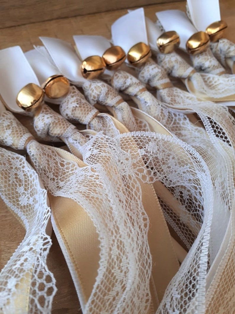 20 Wedding Wands Party Streamers Gold Bells Satin Ribbons Etsy