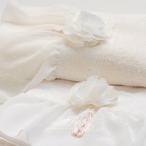 Luxury Cotton Ladopana for Baby Girls with Lace and Flowers, Greek Baptism, Orthodox Christening, Handmade Towel, Oilcloth & Undergarments zdjęcie 2