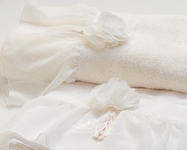 Luxury Cotton Ladopana for Baby Girls with Lace and Flowers, Greek Baptism, Orthodox Christening, Handmade Towel, Oilcloth & Undergarments zdjęcie 2