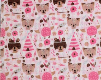 Woodland Animals Pink Cotton Fabric by The Yard,( 140 cm/1.53 yards), High Quality Sewing Supplies.