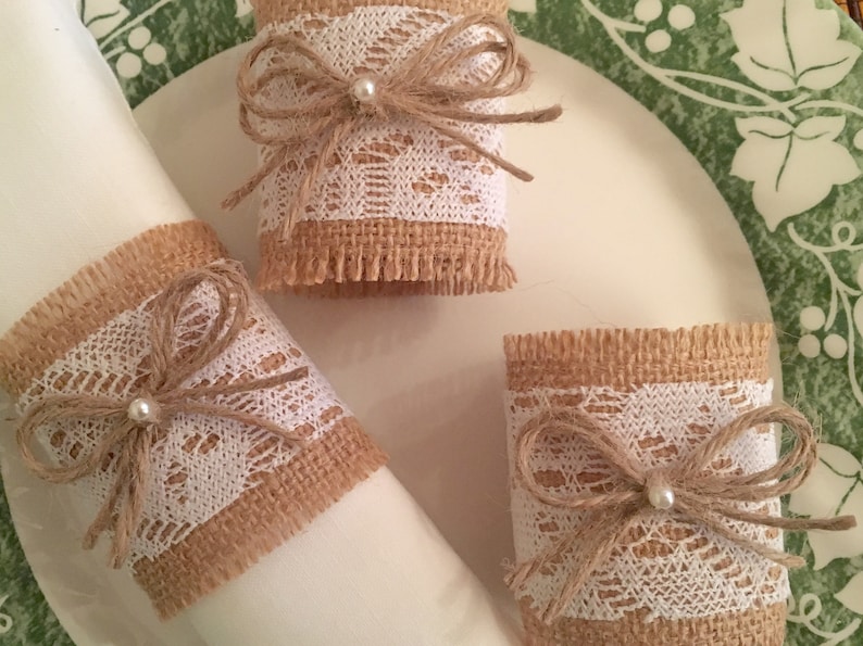 10 Burlap Napkin Rings Bulk Wedding Napkin Holder with Floral Etsy