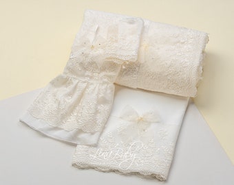 Luxury Cotton Ladopana for Baby Girl with Lavish French Lace, Greek Baptism, Orthodox Christening, Handmade Towel, Oilcloth & Undergarments
