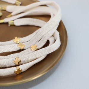 10 pcs Martyrika Witness Bracelets with Gold Cross and Woven Like Trim in Off-White Baptism Favors for First Communion Christening