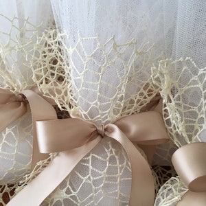 Tulle Net Wedding Favor with Ivory Net Pouch and Champagne Beige Satin Ribbon, Koufeta Greek Orthodox Wedding Bomboniere, Guest Gift