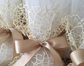 Tulle Net Wedding Favor with Ivory Net Pouch and Champagne Beige Satin Ribbon, Koufeta Greek Orthodox Wedding Bomboniere, Guest Gift