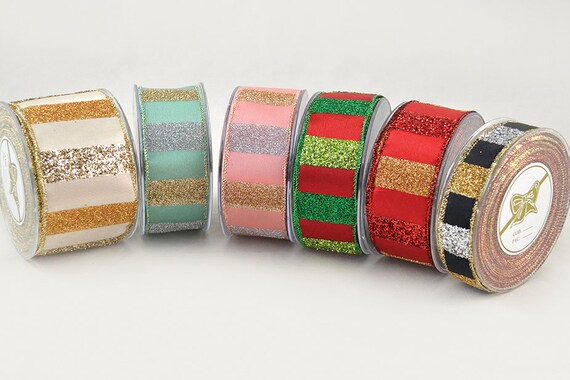 1.5 Inch Red Glitter Christmas Ribbon with a Wired Edge, 10 Yards Bulk,  Wholesale Wired Christmas Ribbon