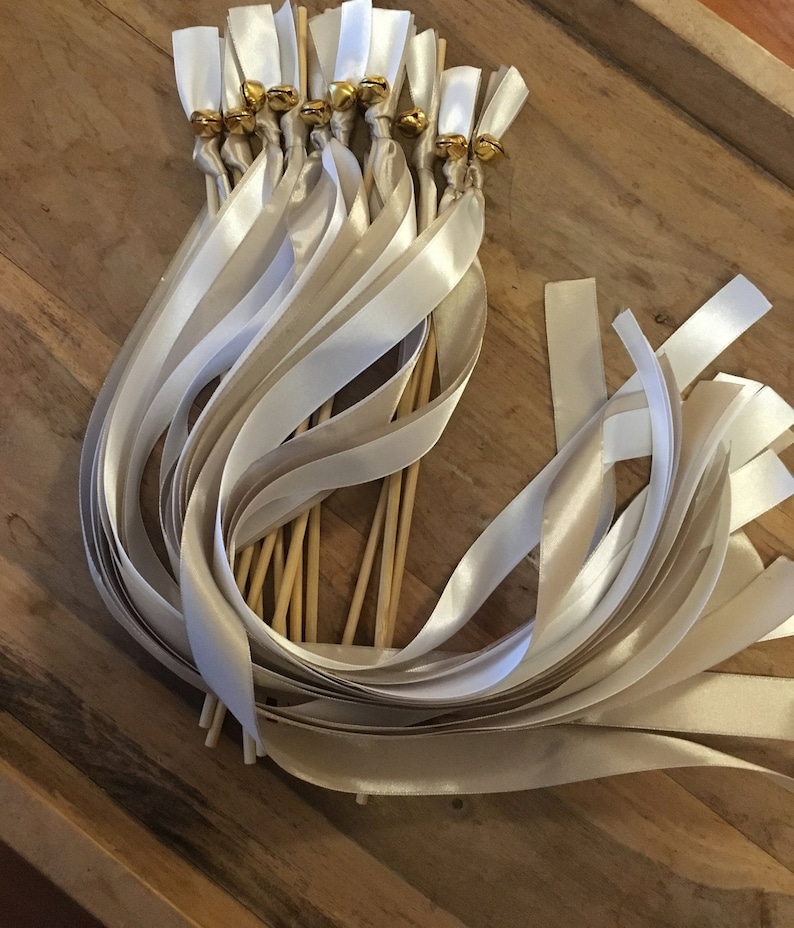 20 Wedding Wands Party Streamers Gold Bells Satin Ribbons Etsy