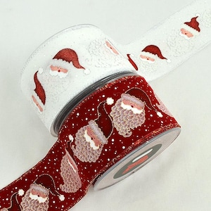 Nastro stampato in velluto cablato di Babbo Natale, figura tradizionale natalizia in bianco e bordeaux, decorazione stagionale per le feste e fornitura fai da te
