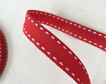 Red Cotton Stitch Ribbon, Elegant Gift Wrapping (0.59" width)
