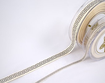 Greek Key Ribbon, Gray Meander Motif, Party Favor Trim
