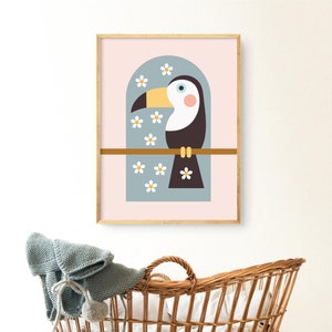 Jungle Nursery Room Printable Toucan Print Tropical Nursery Decor Kids Wall Art Jungle Bird Pink Nursery pink Girl Nursery Playroom Art Bird