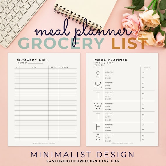 Meal Planner and Grocery List Printable Menu Planner Printable