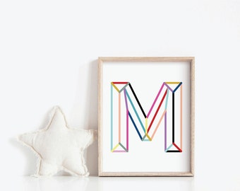 Initial Letter Wall Decor for Nursery Room Letter M Printable Wall Art Playroom Monogram Art Print Wall Decor Letter print Art Nursery Decor