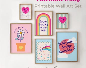 Valentine Art Bundle Set of 6 Be My Valentine Prints Playful Love Posters Trendy Heart Pink Gallery Art Wall Decor How lucky are we