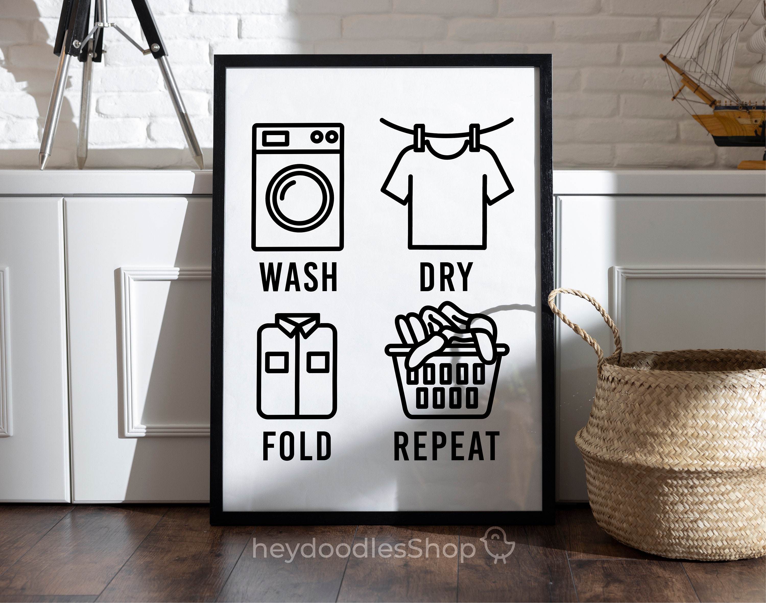 Wash Dry Fold Repeat Laundry Room Wall Art Decor Printable Poster ...