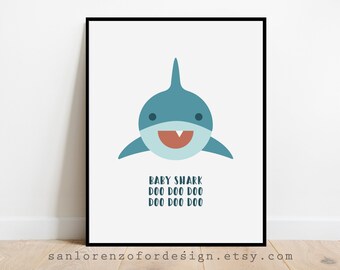 Baby Shark Blue Shark Wall Art Printable Play Room Kids | Etsy