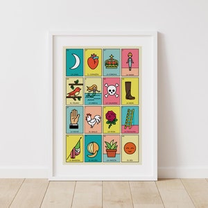 Mexican Bingo Printable Wall Art Mexican Art Print Loteria Art Loteria Game Modern Loteria Mexican Decor Mexico Art Dopamine decor