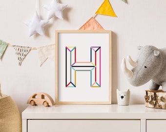 Initial Decor Nursery, Initial Nursery Decor, Letter H Wall Art, Nursery Initial Print, Initial Wall Decor, Initial Wall Art, Nursery Decor