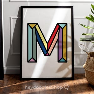 Letter M Wall Decor for Nursery Monogram Letters Printable Wall Art for Playroom Art Decor for ...