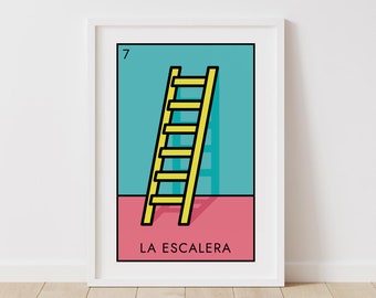 Mexican Bingo Game, La escalera, Wall Art, ladder Illustration Wall art, Mexican Folk Art, Flat Icon wall art,  Mexican Bingo wall art