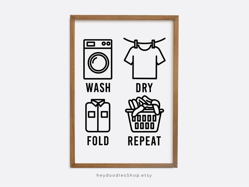 Wash Dry Fold Repeat Laundry Room Wall Art Decor Printable - Etsy