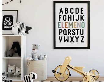 Grappig alfabet poster Elemeno ABC muur kunst alfabet print decor kwekerij afdrukbare muur kunst kinderkamer kunst aan de muur kinderkamer decor speelkamer decor