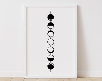 Moon Phase, Moon Phases, Printable Wall Art, Boho Style, Minimalist, Bold, Black and White, Moon Phase Art, Celestial Print