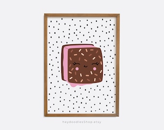 Nursery Ice Cream Print pink Ice cream poster food poster gift for girl, ice cream lover chocolate strawberry kawaii playroom wall art