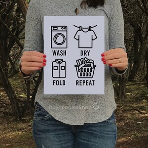 Wash Dry Fold Repeat Laundry Room Wall Art Decor Printable Poster ...