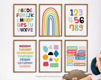 Nursery Wall Art Prints: Alphabet, Numbers, Shapes (Digital Download)