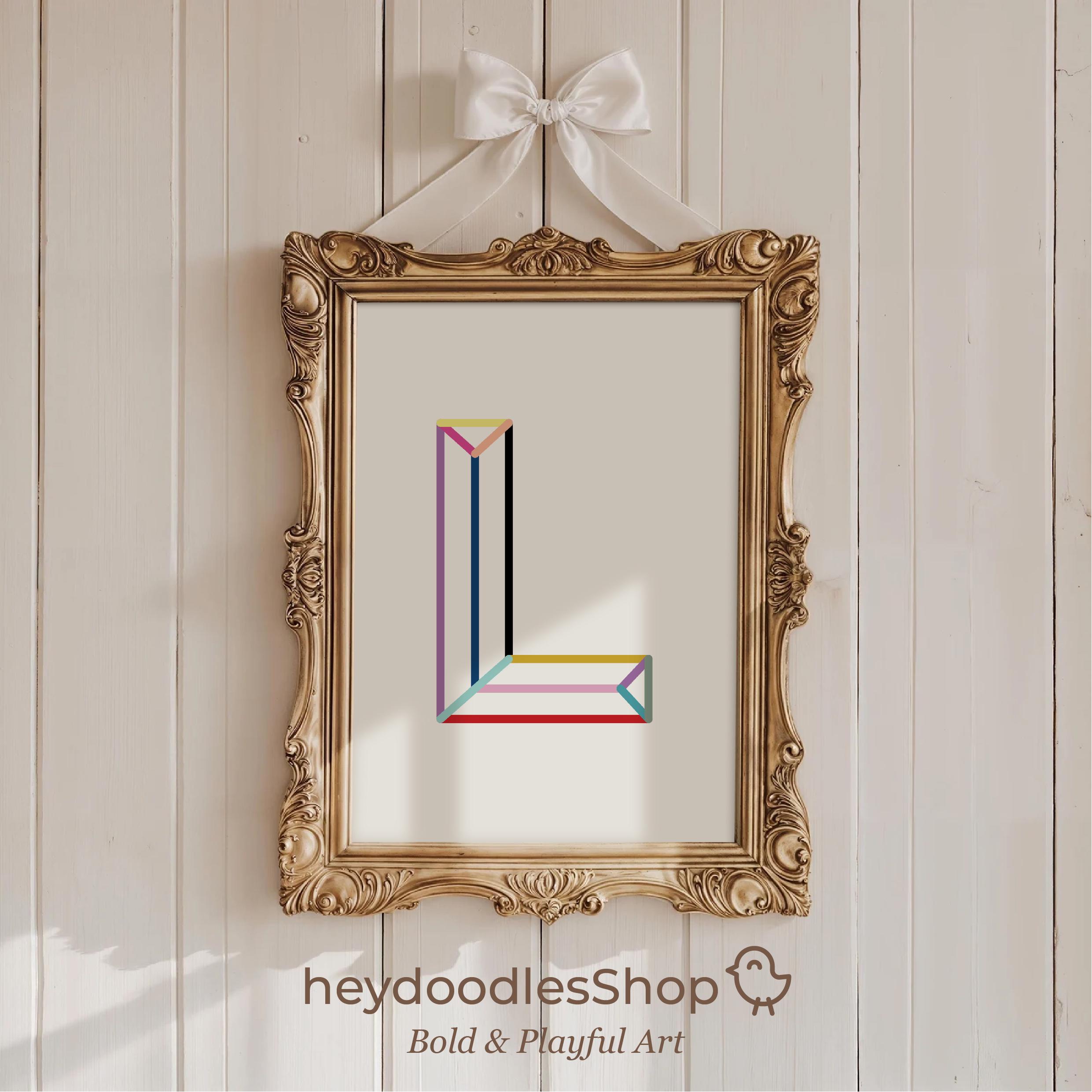 Initial Letter Wall Decor for Nursery Room Letter L Printable Wall Art Playroom Monogram Art Print Wall Decor Letter print Art Nursery Decor