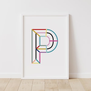 Buchstabe P Druck Anfangsbuchstaben Wandkunst Namensbuchstabe Plakat Typografie druckbares Dekor für Spielzimmer Kunst Monogramm Regenbogenfarbe Anfangsbuchstaben