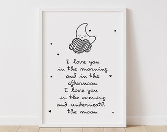 Moon & Cloud Nursery Art: Skinnamarink-teksten afdrukbaar (digitale download)