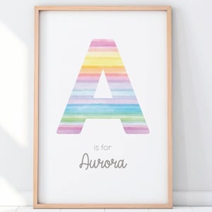 Letra inicial do arco-íris, monograma, primeiro nome, letra personalizada, arte de parede, impressão personalizada, arco-íris, berçário, arte de impressão de parede