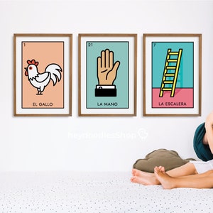 Mexican Art, Loteria Mexican Wall Art, Set of 3 Loteria Prints, Modern Mexican Art Print, Loteria Art, Instant Download