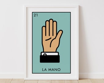 Loteria Mexicana La Mano Printable Wall Art, Mexican Folk Art, Mexican Hand, Mexican Bingo Printable, INSTANT DOWNLOAD