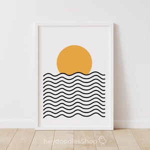 Sun Printable Wall Art Nautical Sunset Nursery wall Decor Sea Sun Illustration for Nursery decor wall Art Sun Wall art Sun Printable Poster
