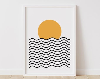 Sun Printable Wall Art, Nautical Nursery Decor, Sea Sun Illustration, Sun Nursery Art, Sun Wall Print, Sun Print, Sun Poster