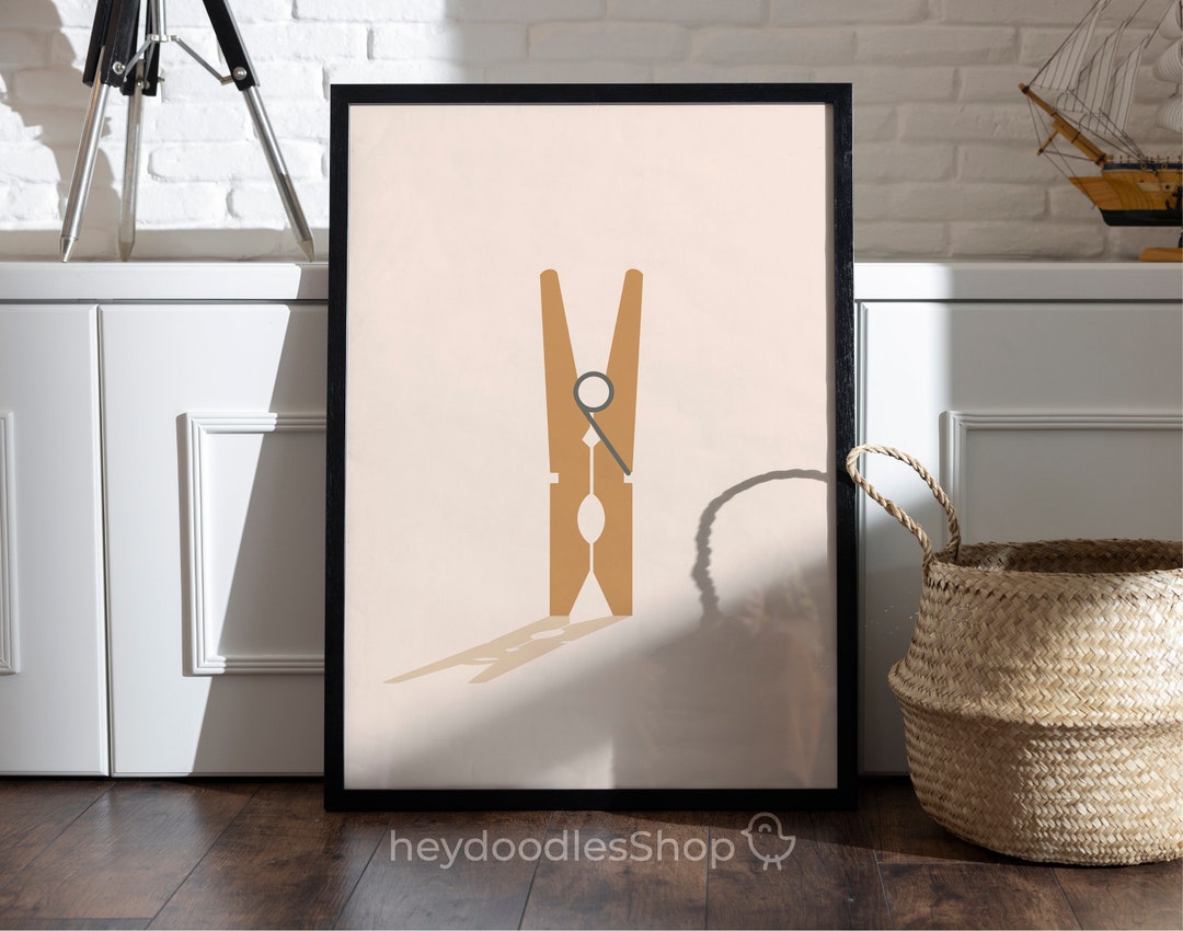 Laundry Room Printable Wall Art Decor Clothespin Mid Century Art ...