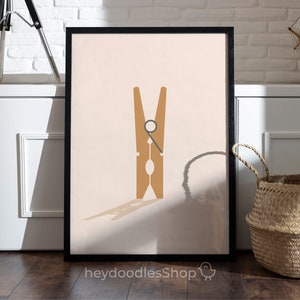 Laundry Room Printable Wall Art Decor Clothespin Mid Century Art Minimalist Modern Boho Chic Laundry Home Decor Wash Room Art