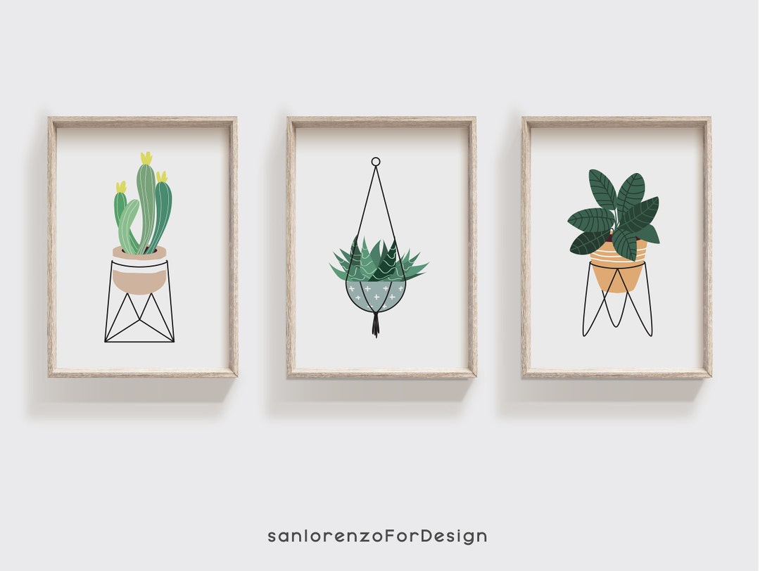 Plant Art Print Set of 3 Botanical Print Set Potted Plant - Etsy