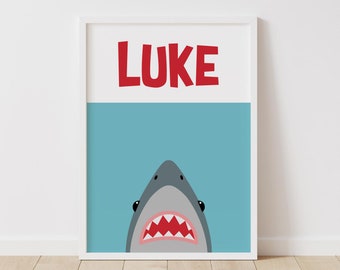 Custom Name Shark Printable Personalized printable wall art  Nautical Shark Illustration Nursery Room kids room playroom decor gift for kid