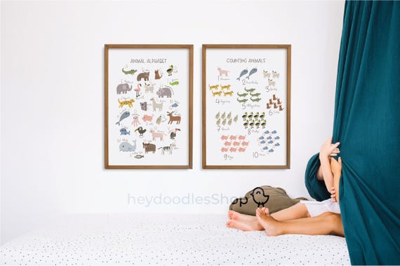 Educational Printable for Kids Educational Posters Animal Alphabet and Numbers 123 Abc Poster Safari Nursery Decor Playroom Decor