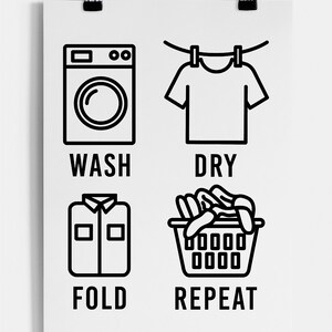 Wash Dry Fold Repeat Laundry Room Wall Art Decor Printable Poster ...